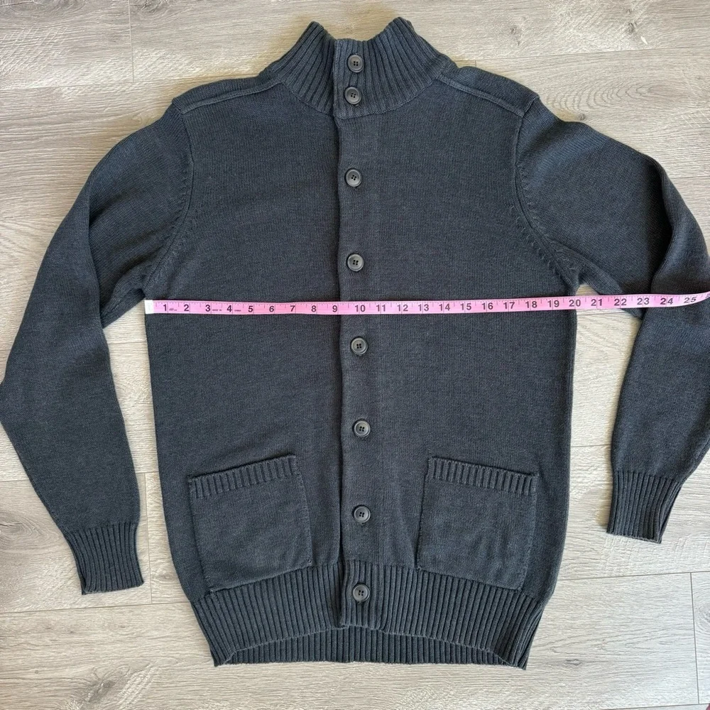 Oscar de la Renta Funnel Mock Neck Button Front Cardigan Academia Gray Sz M